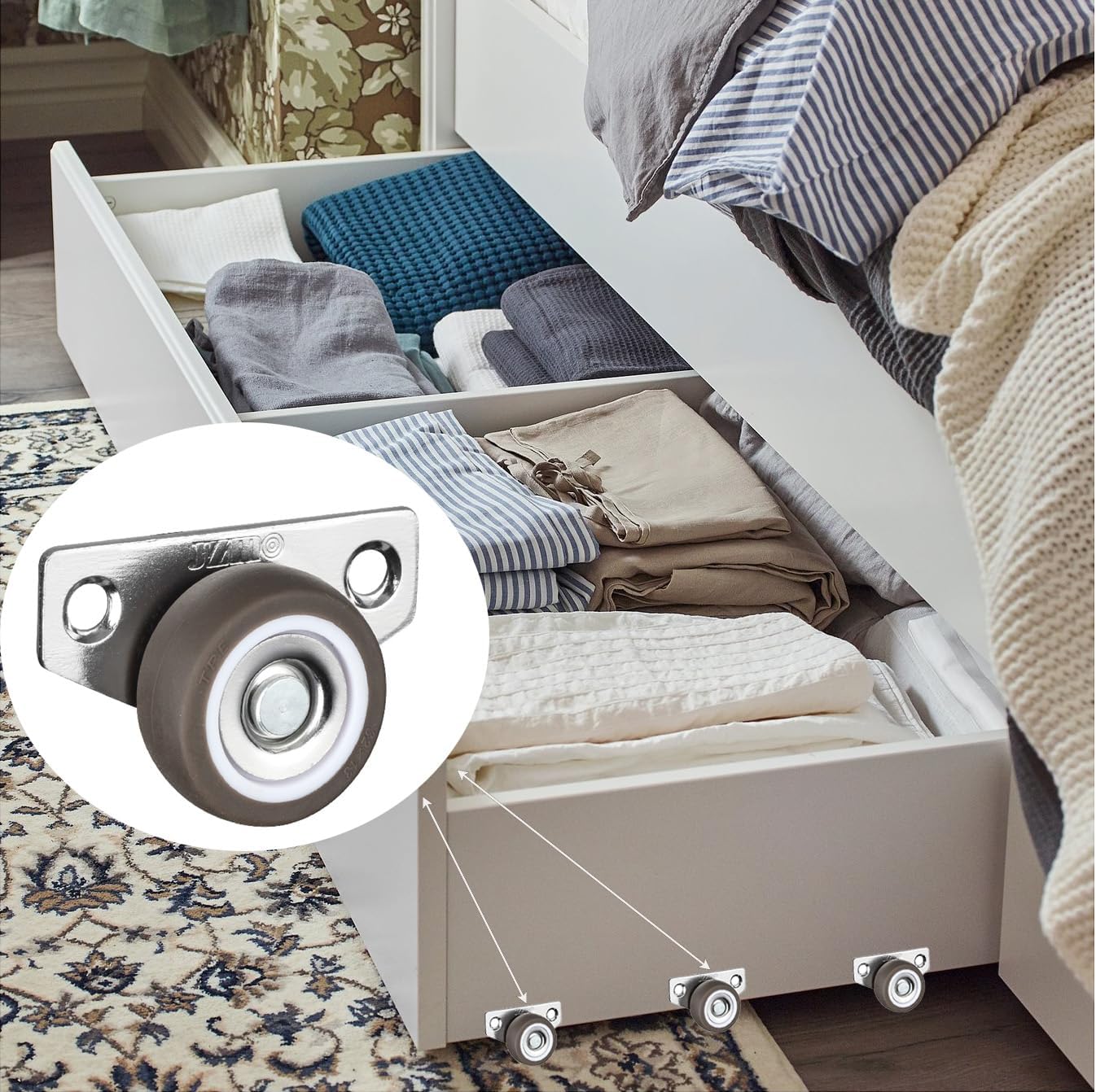 Ruedas giratorias laterales 1.25pulg para cajones