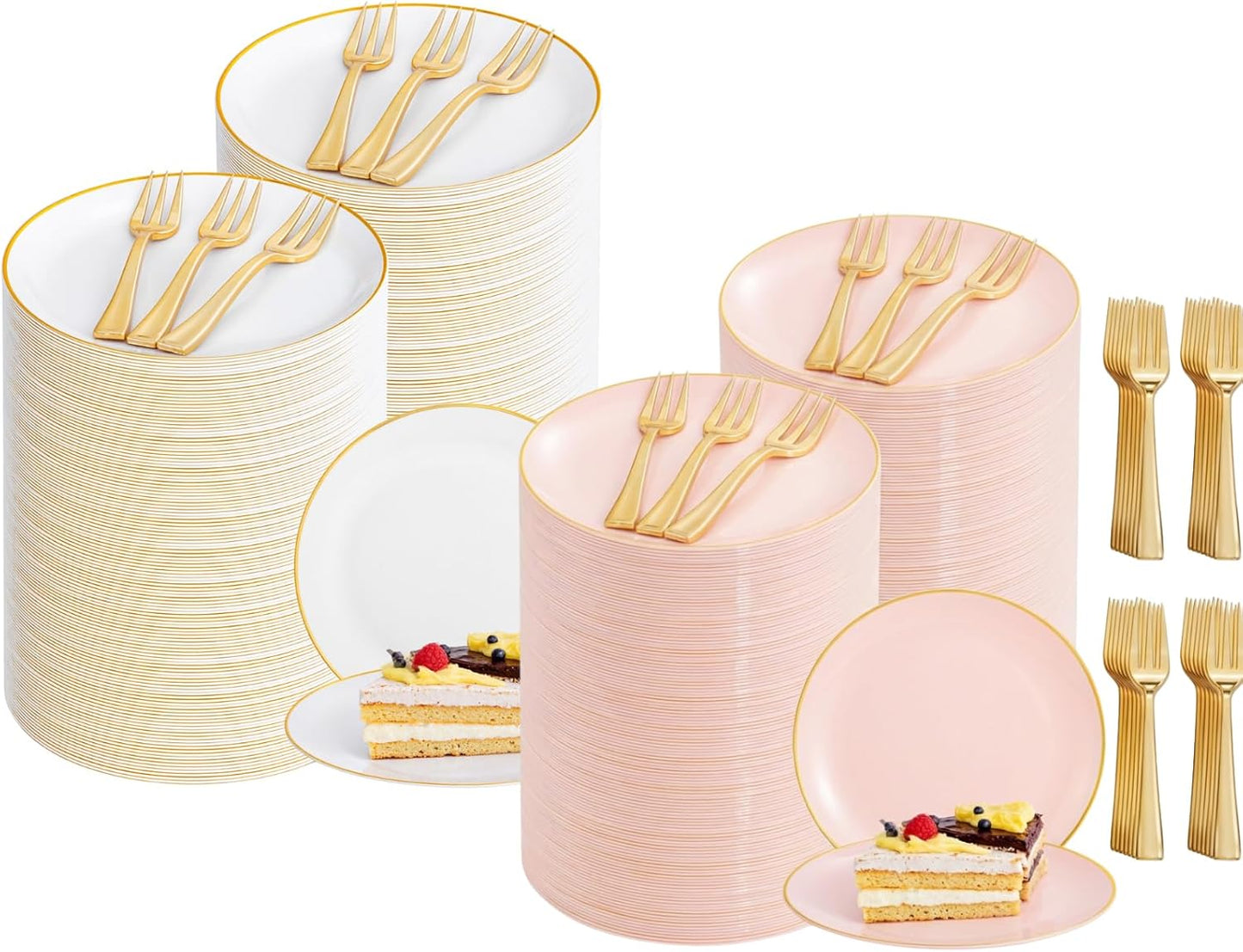 Set 400 Platos Postre Dorado 6.3pulg Tenedores 5