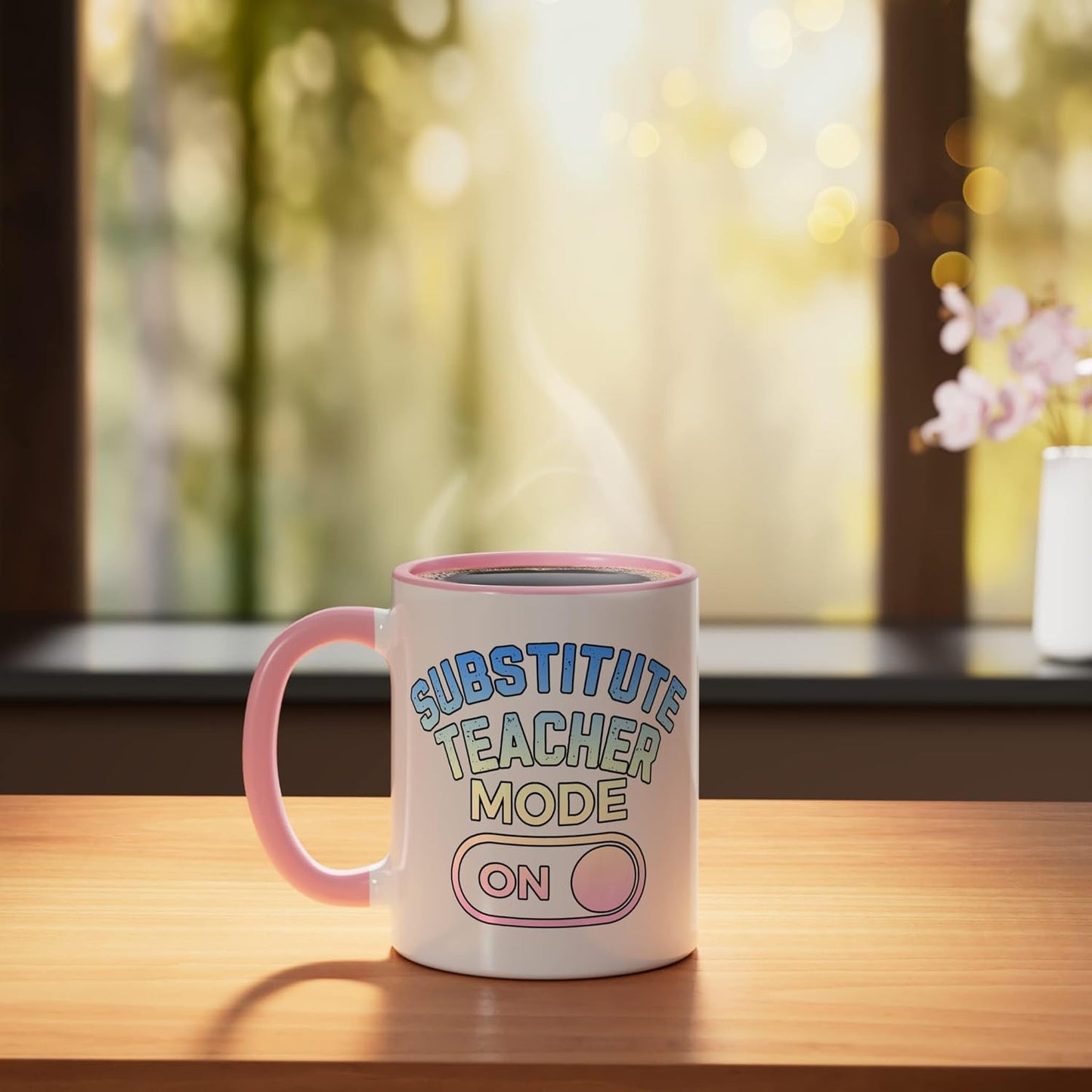 Taza cerámica modo profesor sustituto rosa/blanca
