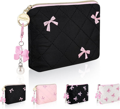 Bolsa maquillaje XS con pajarita y llavero acolchado negro