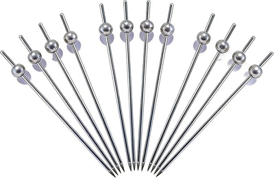 12 Pzas Palillos Cóctel Acero Inox 304 Con Bola Plata Perla