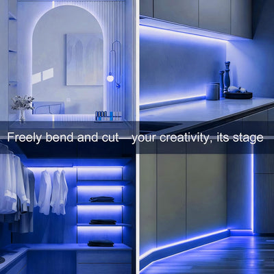 Tira Luces LED COB 3.3pulg Azul Hielo Alimentada Pilas
