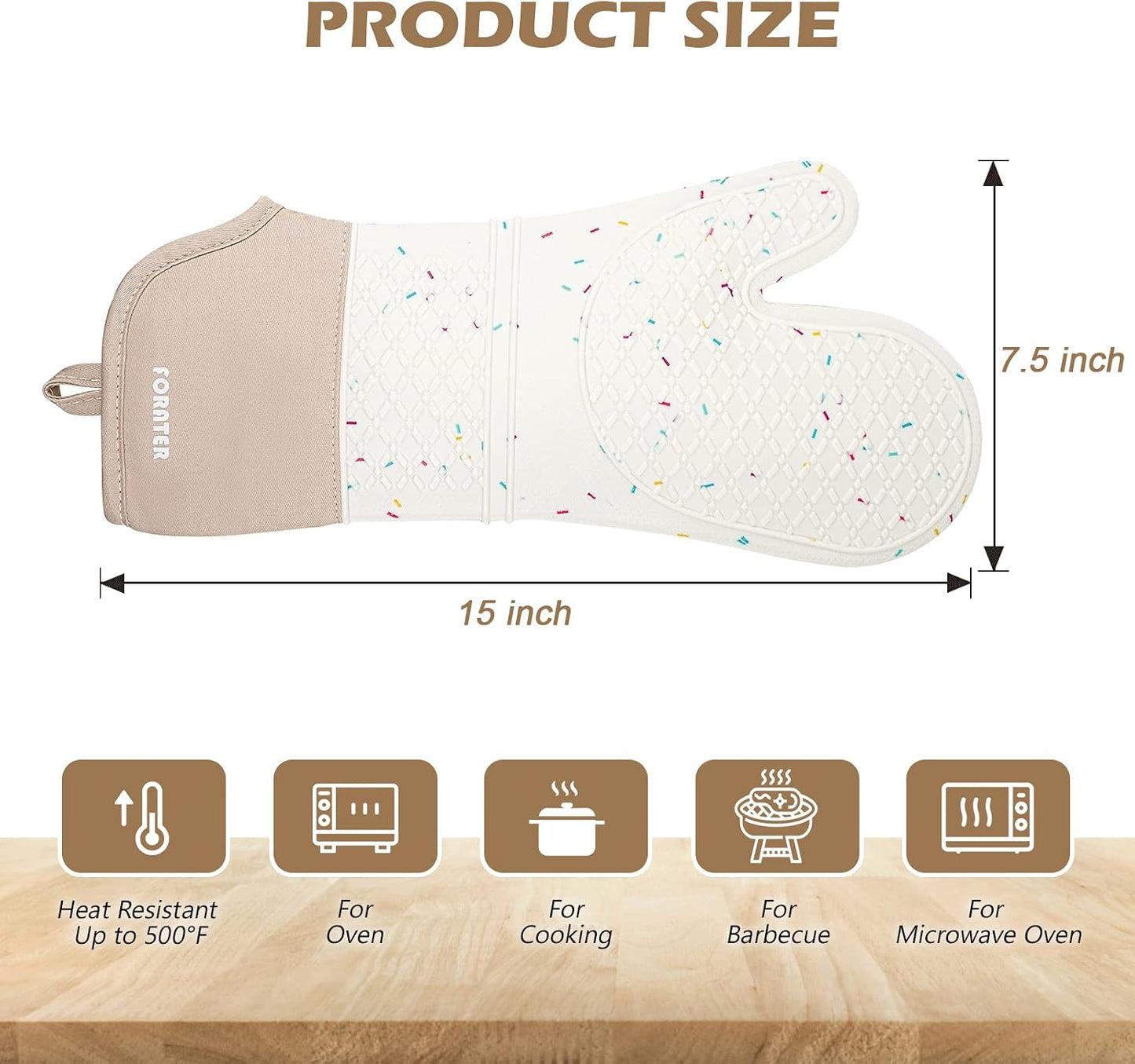 Guantes silicona extralargos 15pulg resistentes 500°F