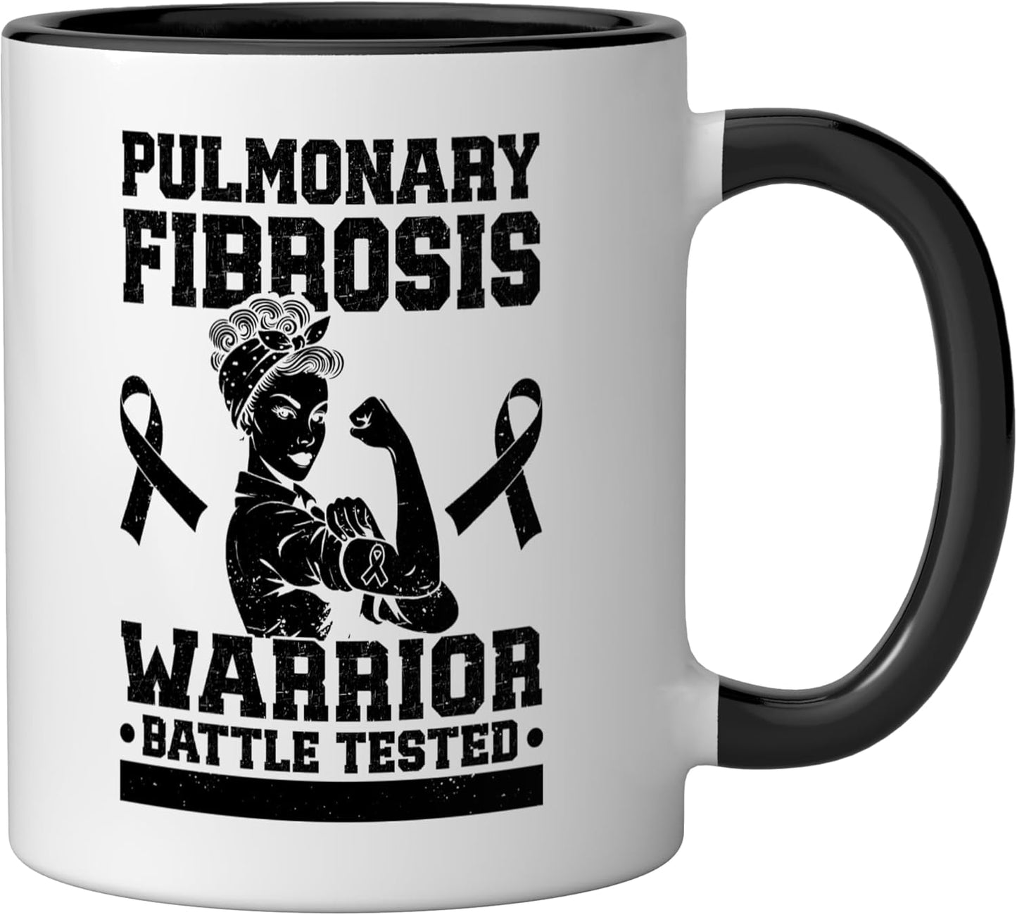 Taza cerámica para fibrosis pulmonar guerrero negro/blanco