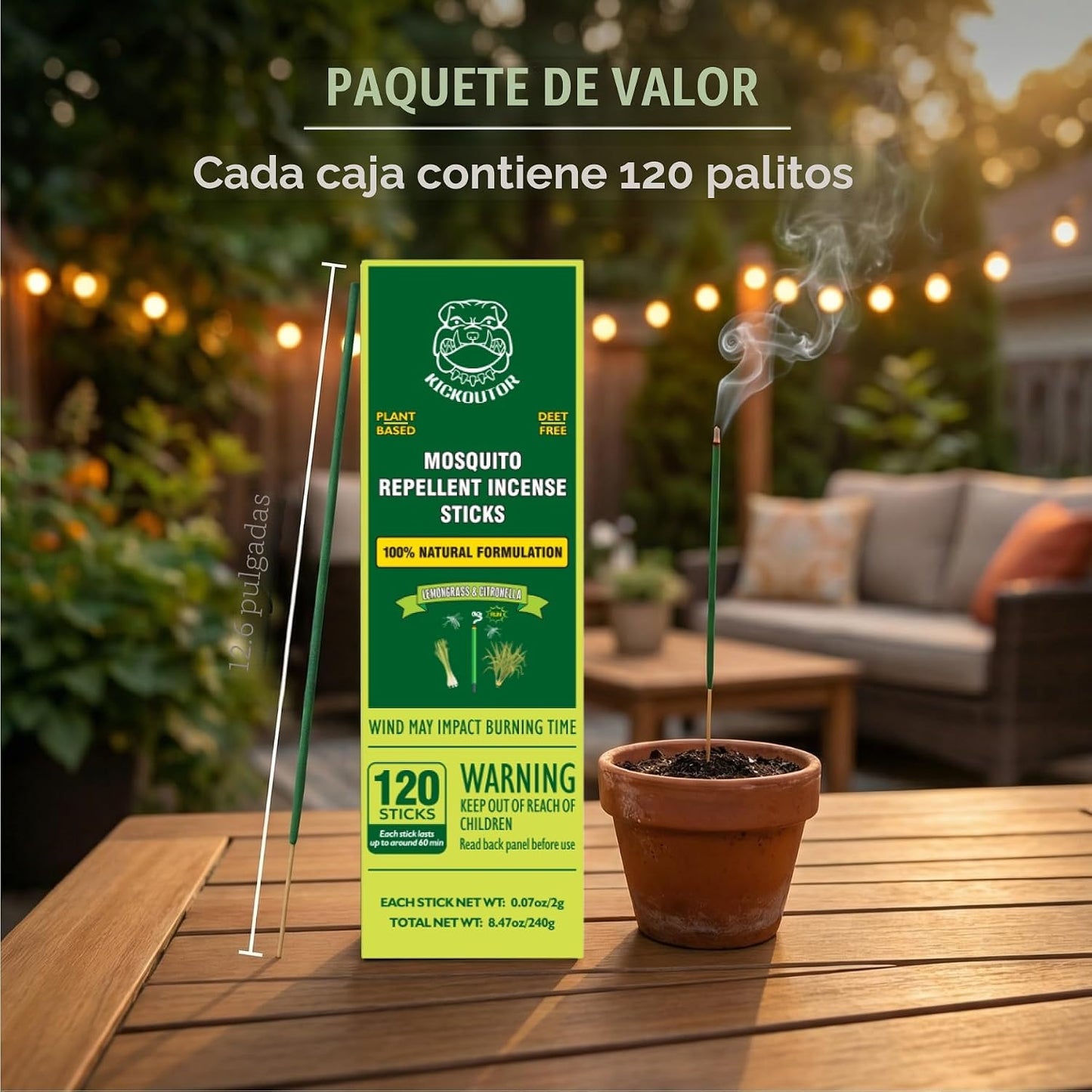 Repelente Mosquitos Citronela 120 Varillas Incienso Patio