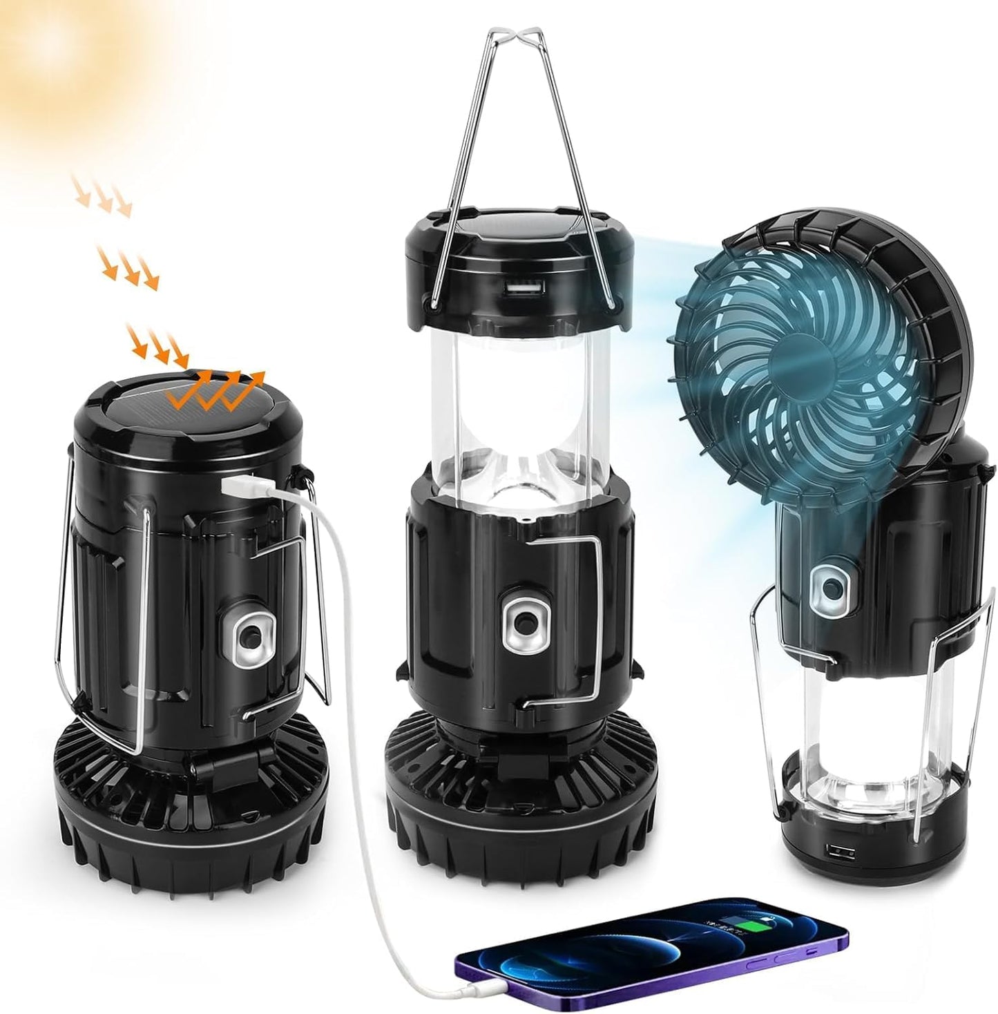 Pack 2 faroles solares con ventilador recargable plegable camping