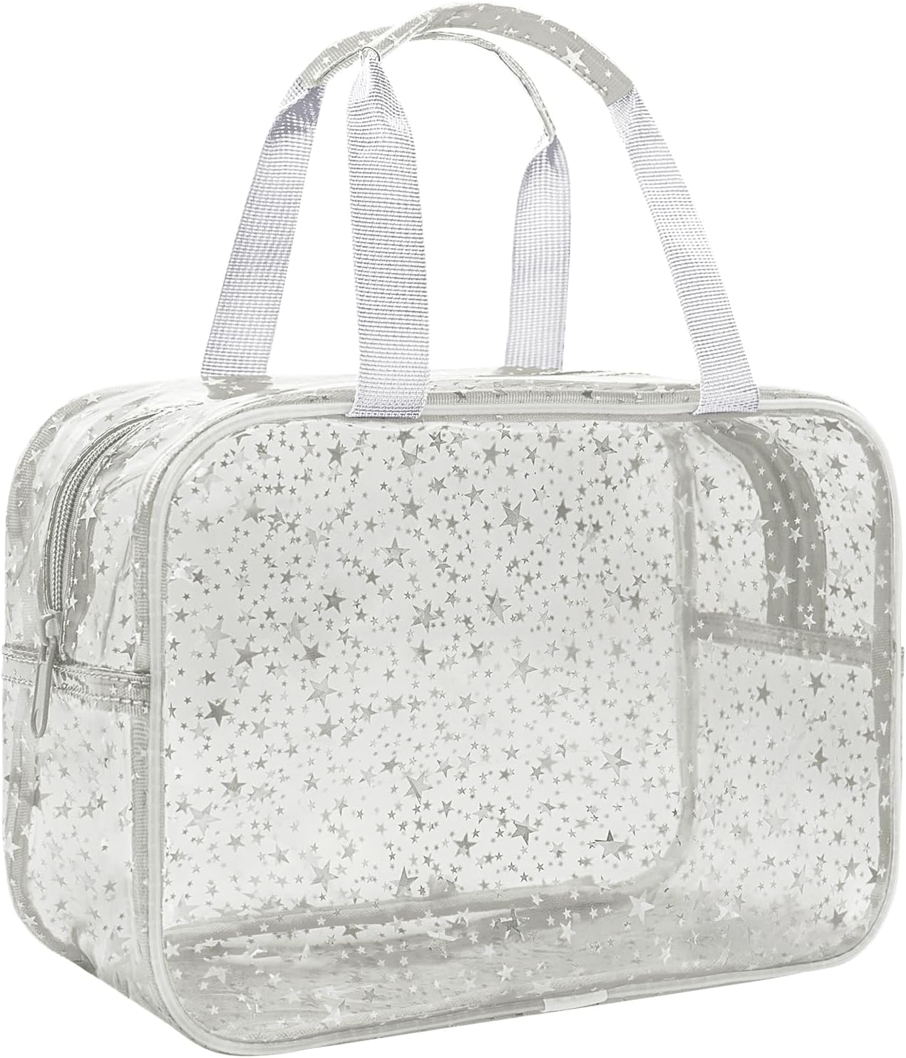 Bolsa maquillaje PVC con asa 12x5x8 pulg estrella