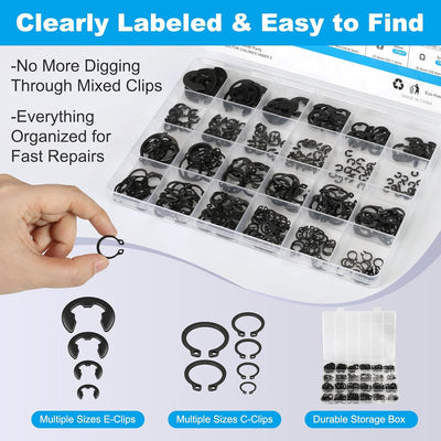 Set 324 clips C y E acero al carbono negro 0.079-0.630pulg