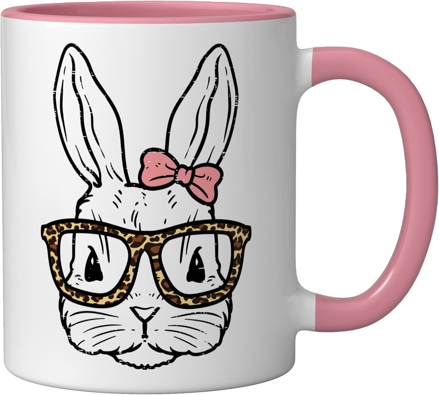Taza de cerámica conejito con gafas de leopardo rosa/blanco