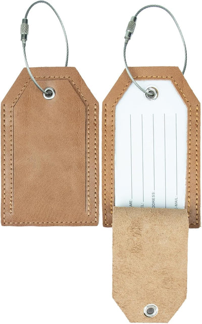 Set 2 Etiquetas Equipaje Cuero Genuino Acero Inox para Mujer