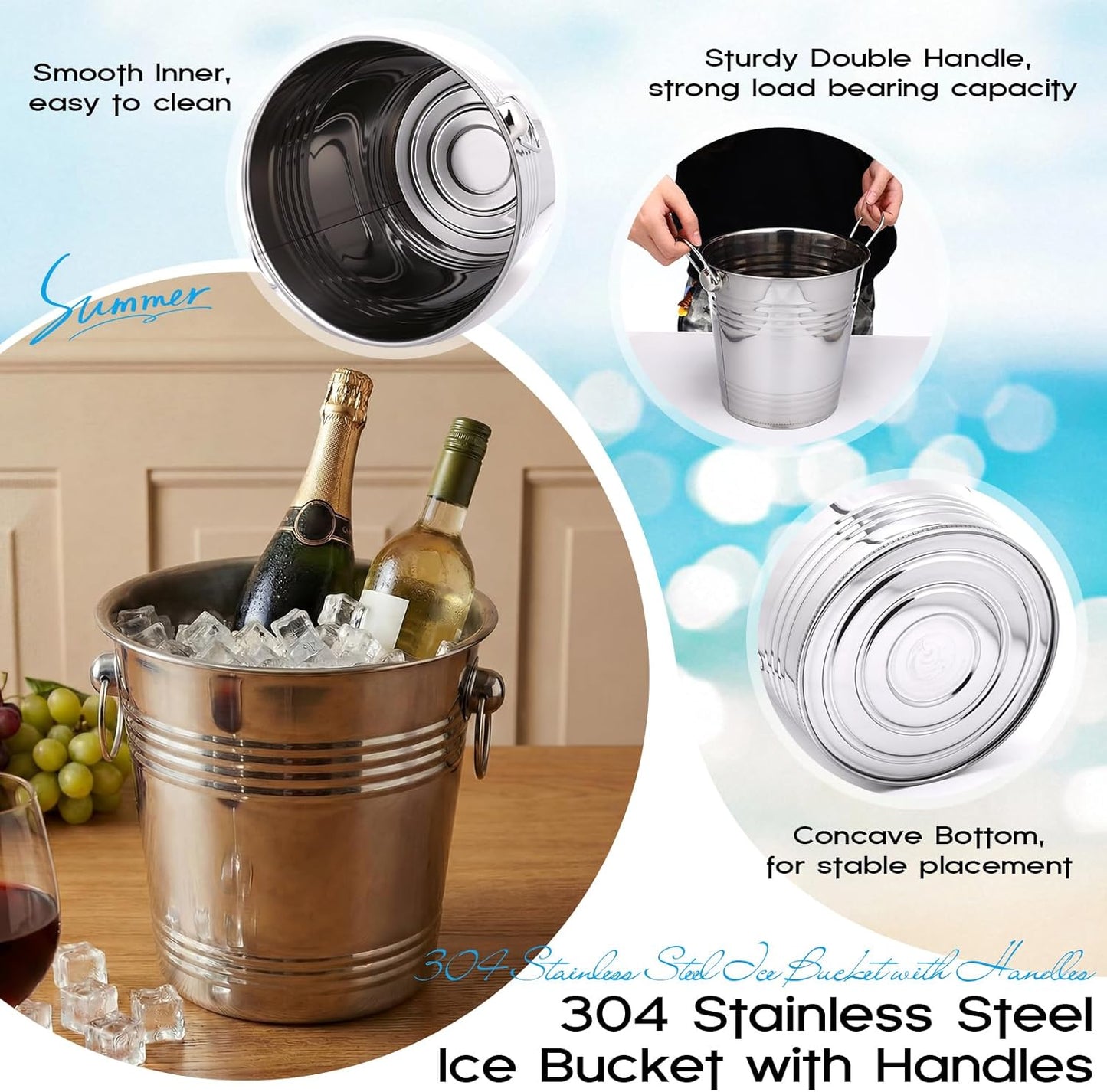 10 Cubos Hielo Acero Inox 5.3qt Plateado para Champán