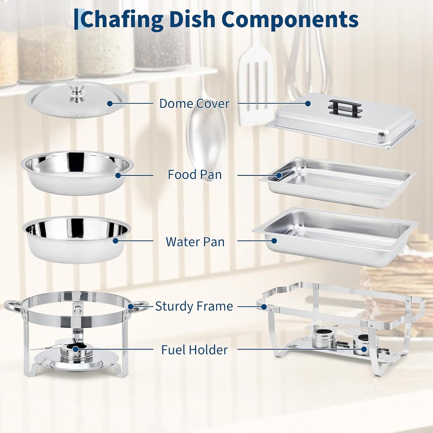 Set platos bufé calentadores 8qt y 5qt acero inox