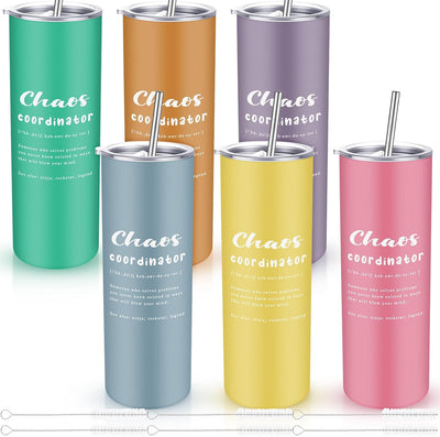 Juego de 6 vasos Coordinador del Caos con tapa de metal y pajita