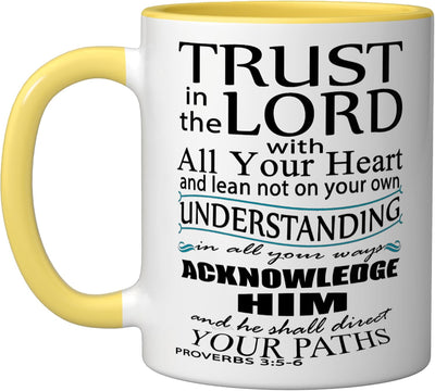 Taza Cerámica Proverbios 3:5-6 Encuentro Amarillo/Blanco