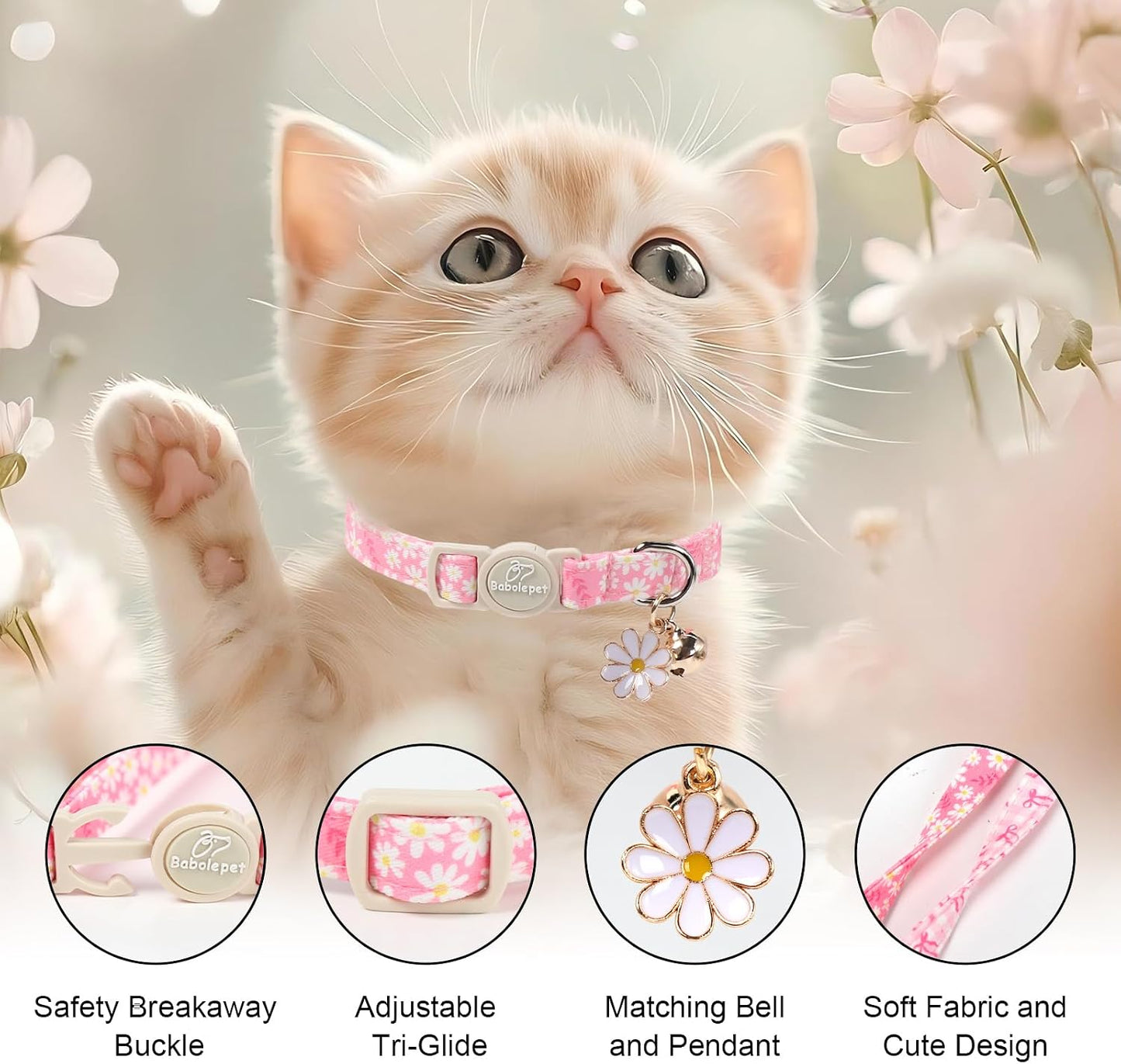 2 Collares Gato Rosados con Lazo y Campana Ajustables