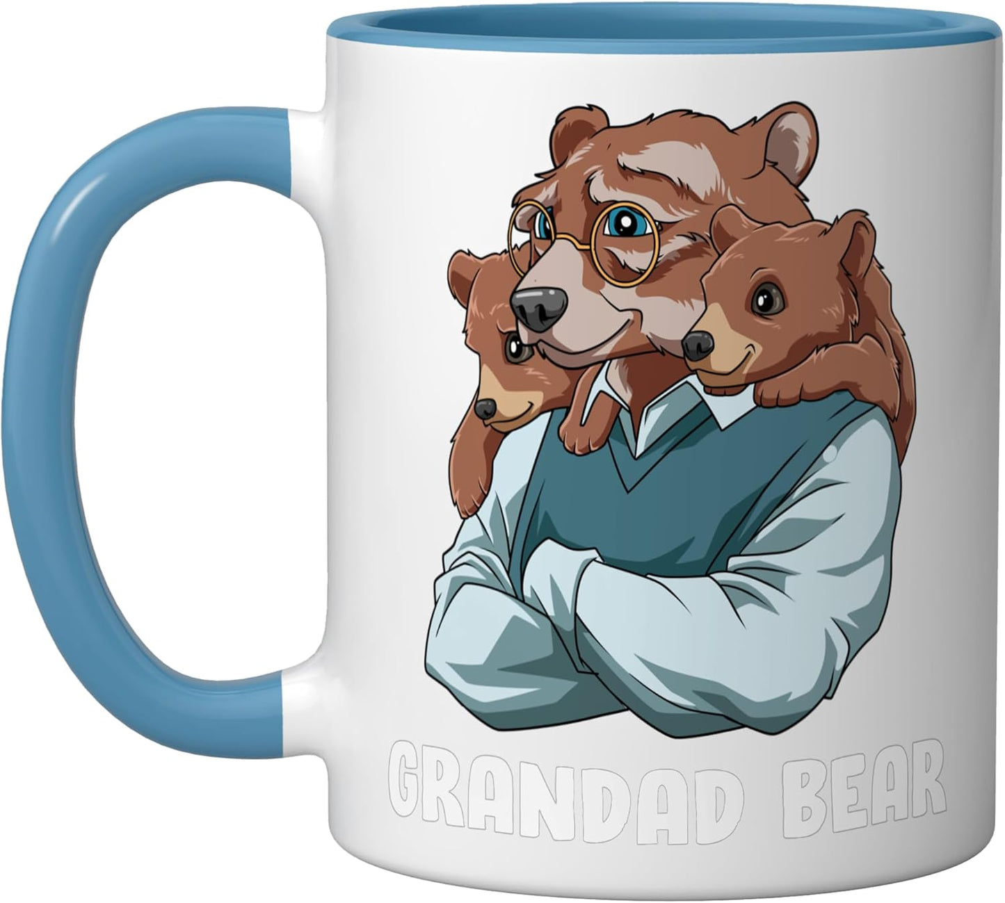Taza cerámica abuelo y nieto oso azul/blanco