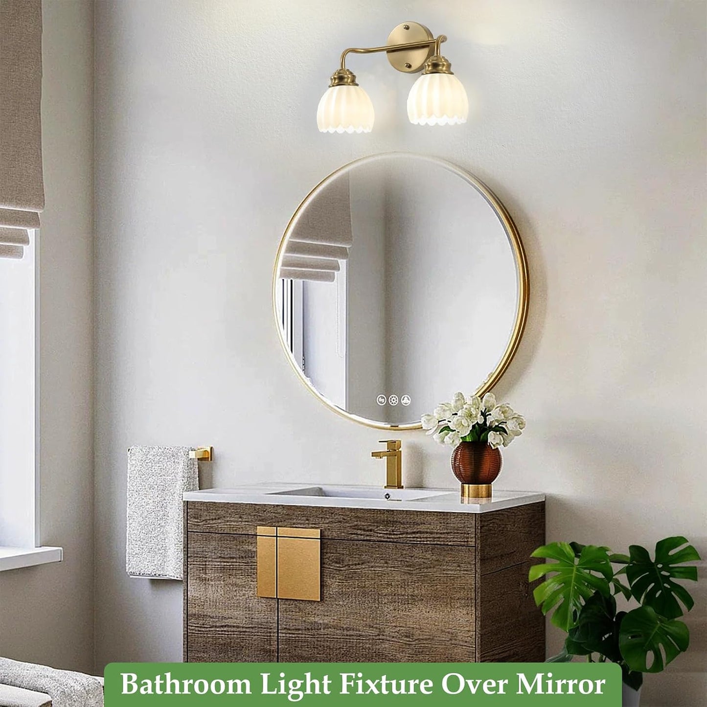 2 Lámparas baño vintage luz dorada acabado latón
