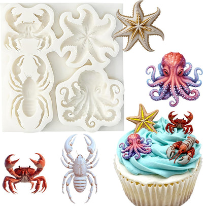 Molde silicona fondant pulpo mar estrella mar cangrejo decoración