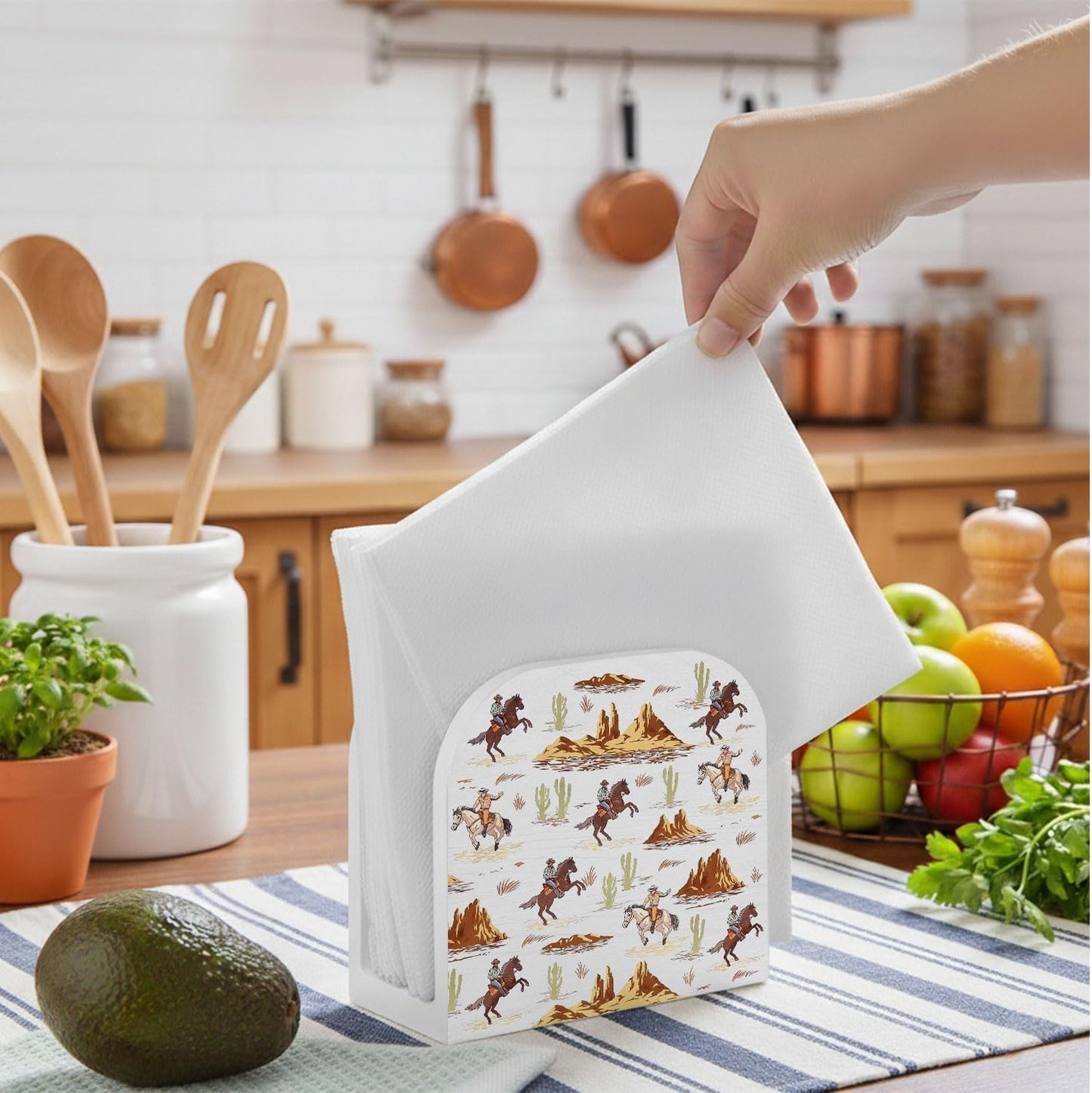 Servilletero madera vaquero dispensador servilletas mesa cocina