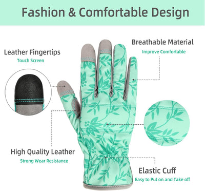 Guantes cuero jardinería mujer flexibles transpirables XS verde