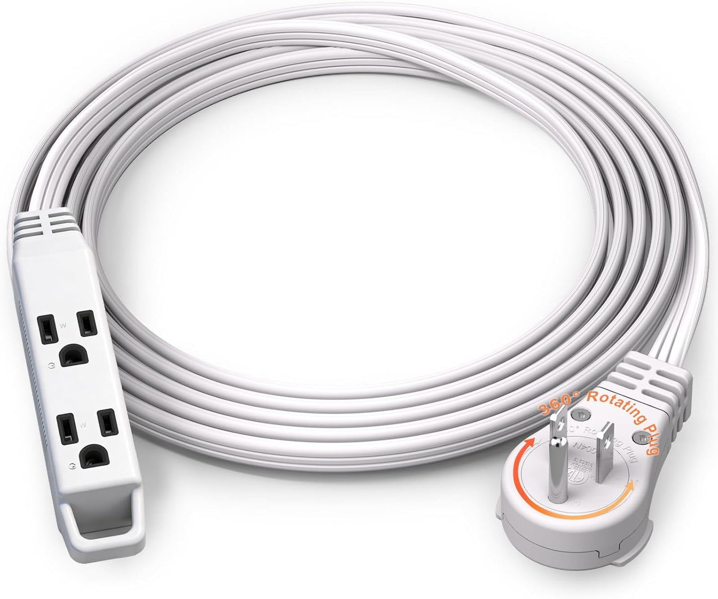 Cable extensión giratorio 360° 15ft con 3 tomas enchufe pared plana