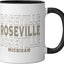 Taza cerámica vintage Roseville Michigan negro/blanco