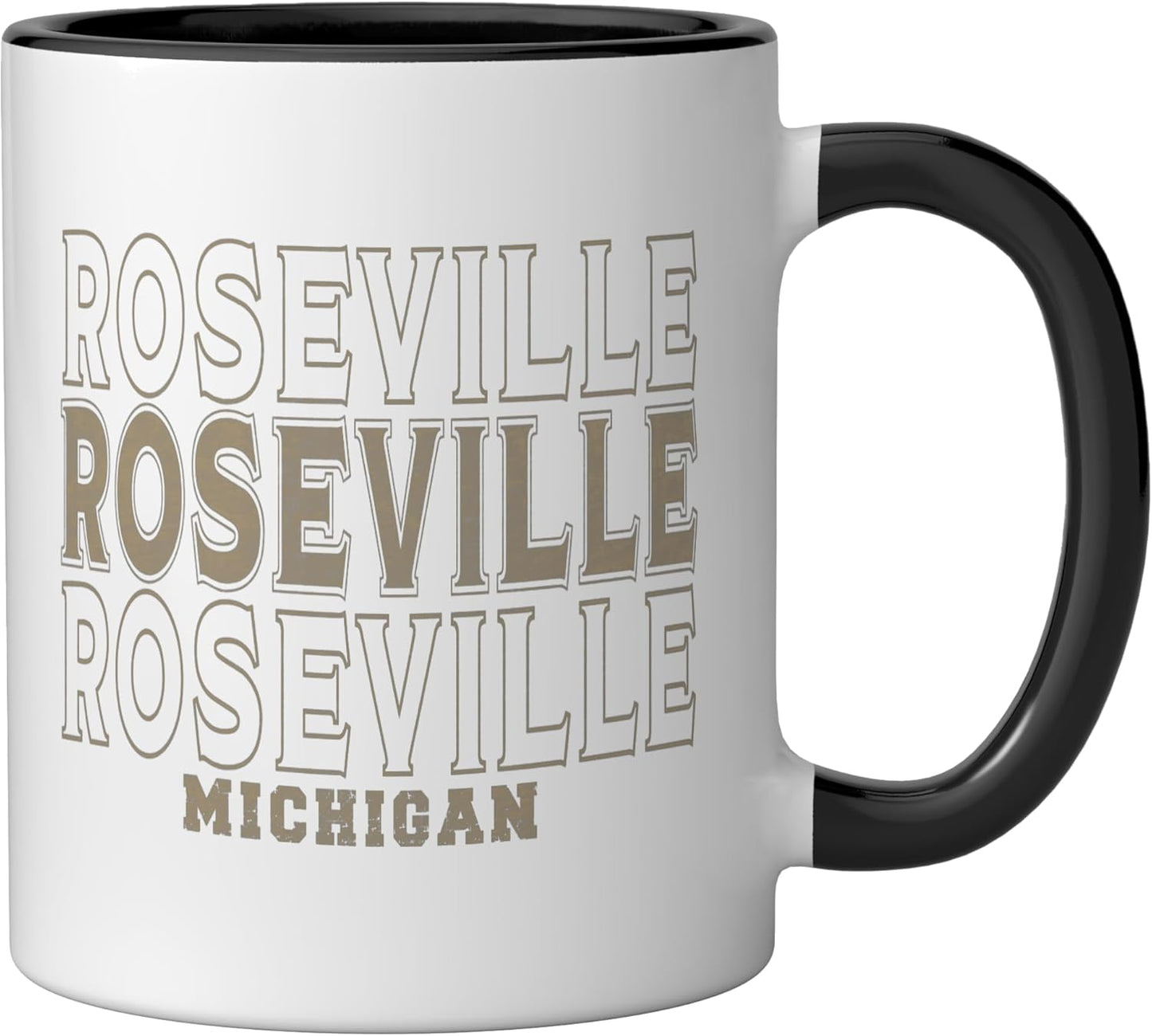 Taza cerámica vintage Roseville Michigan negro/blanco