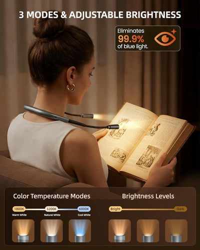 Lámpara lectura ajustable 3 colores cuello redondo recargable