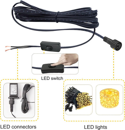 Cable alimentación LED repuesto 9.8pies conector 2pines impermeable