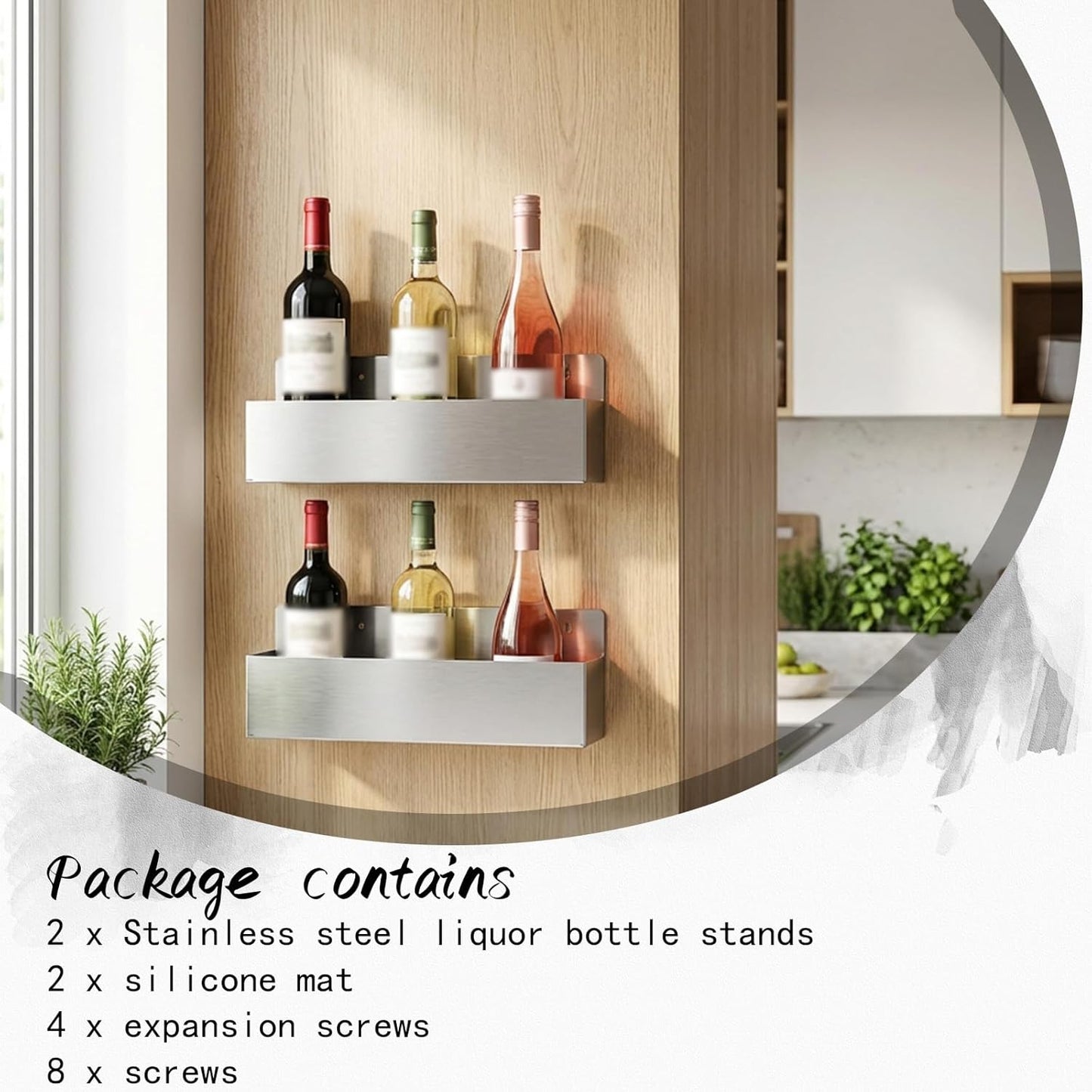 Soporte botellas licor acero inox 22pulg estante pared
