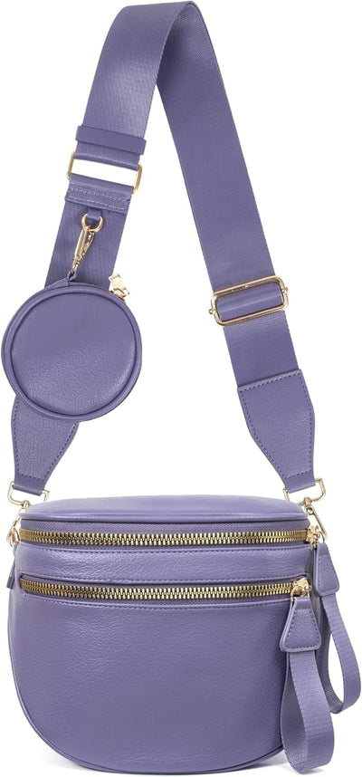 Bolso bandolera cuero mujer correa ajustable púrpura