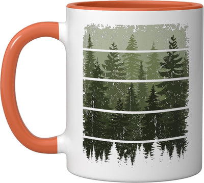 Taza Cerámica Vintage Bosque Naturaleza Naranja/Blanco