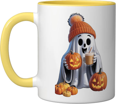 Taza Cerámica Halloween Fantasma O'Lantern Amarillo/Blanco