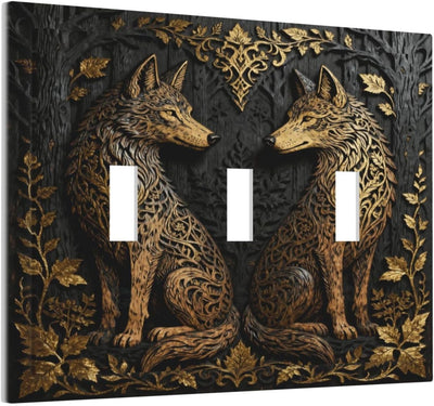 Placa interruptor decorativa vintage lobo dorado 3 bandas