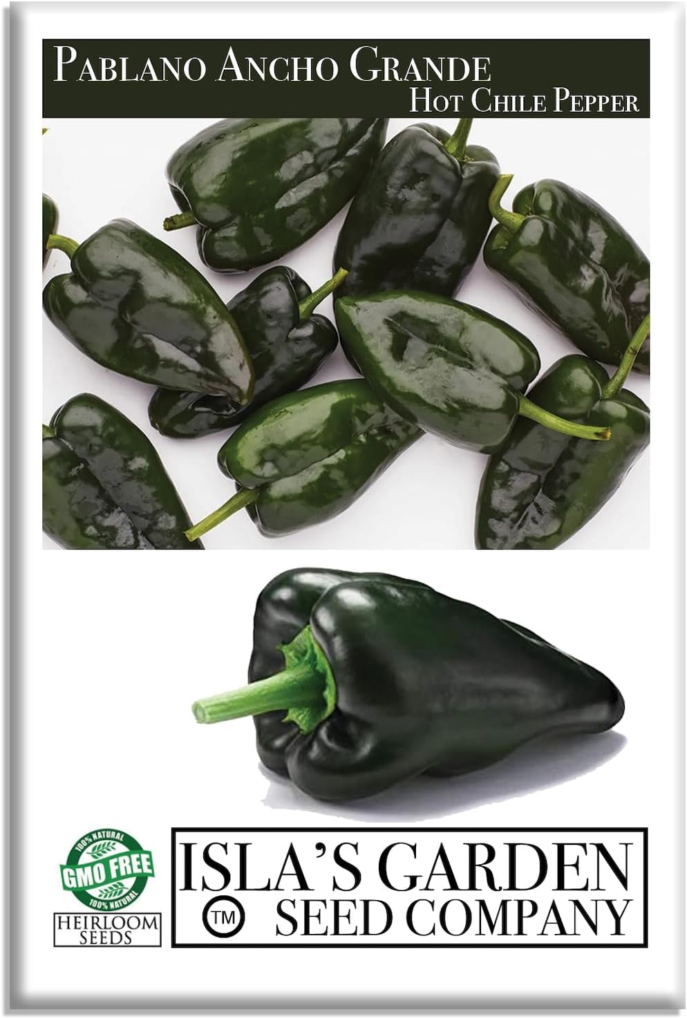 Semillas pimiento poblano ancho grande 50+ sin OMG sabor ahumado
