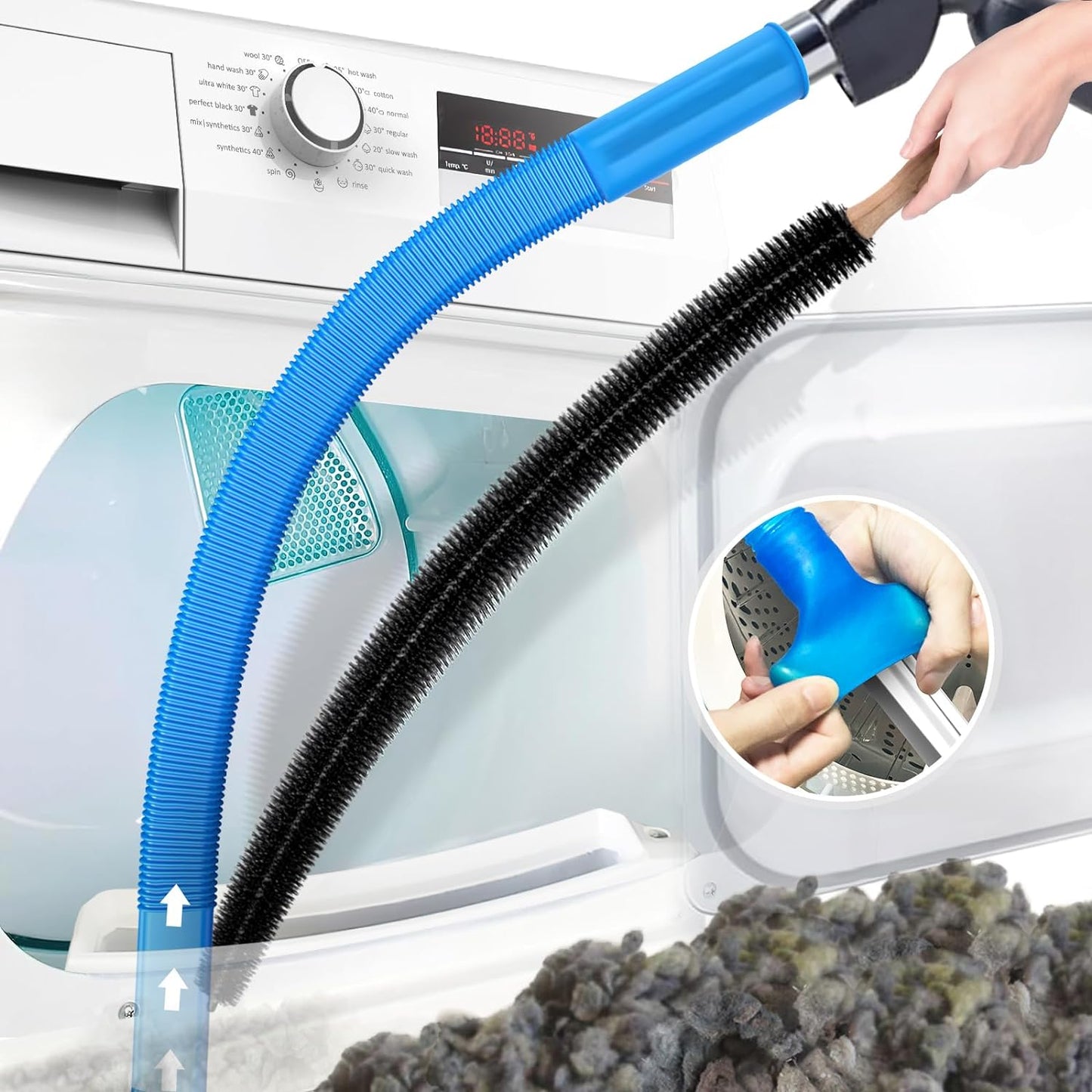 Kit limpieza conducto secadora 2 pzas cepillo pelusa manguera vacío