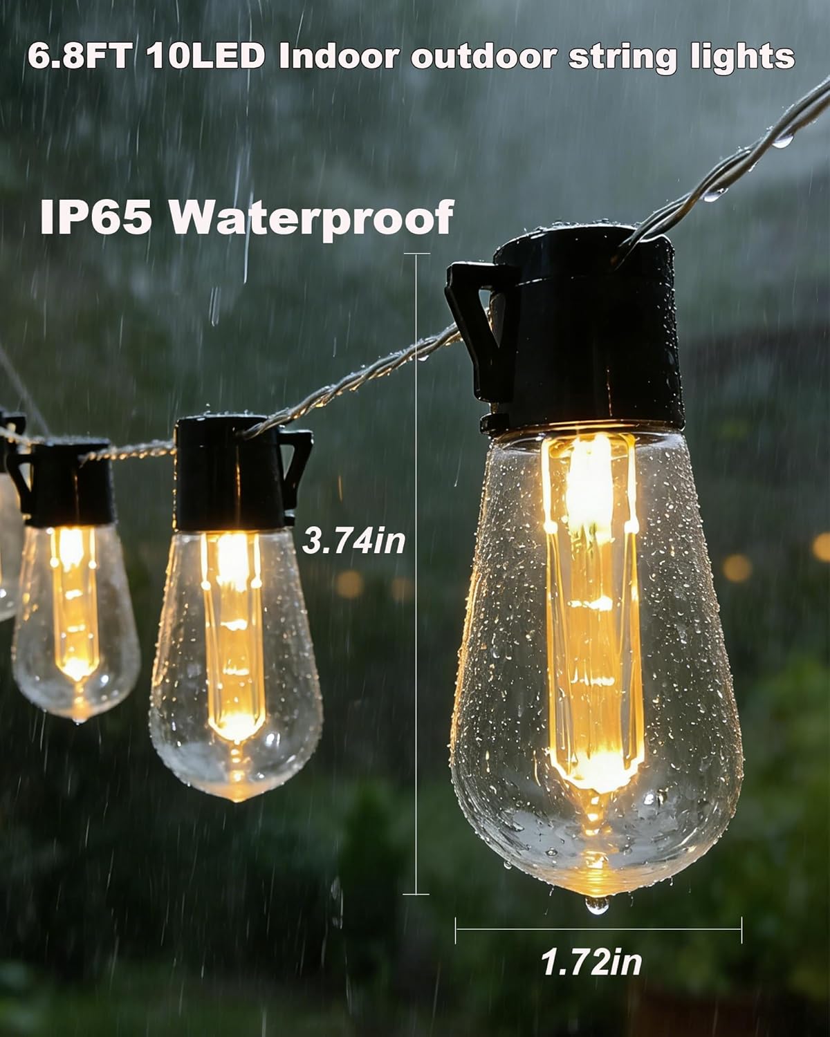 Guirnalda Luces Exteriores 6.8pulg 10 LED Impermeable Patio