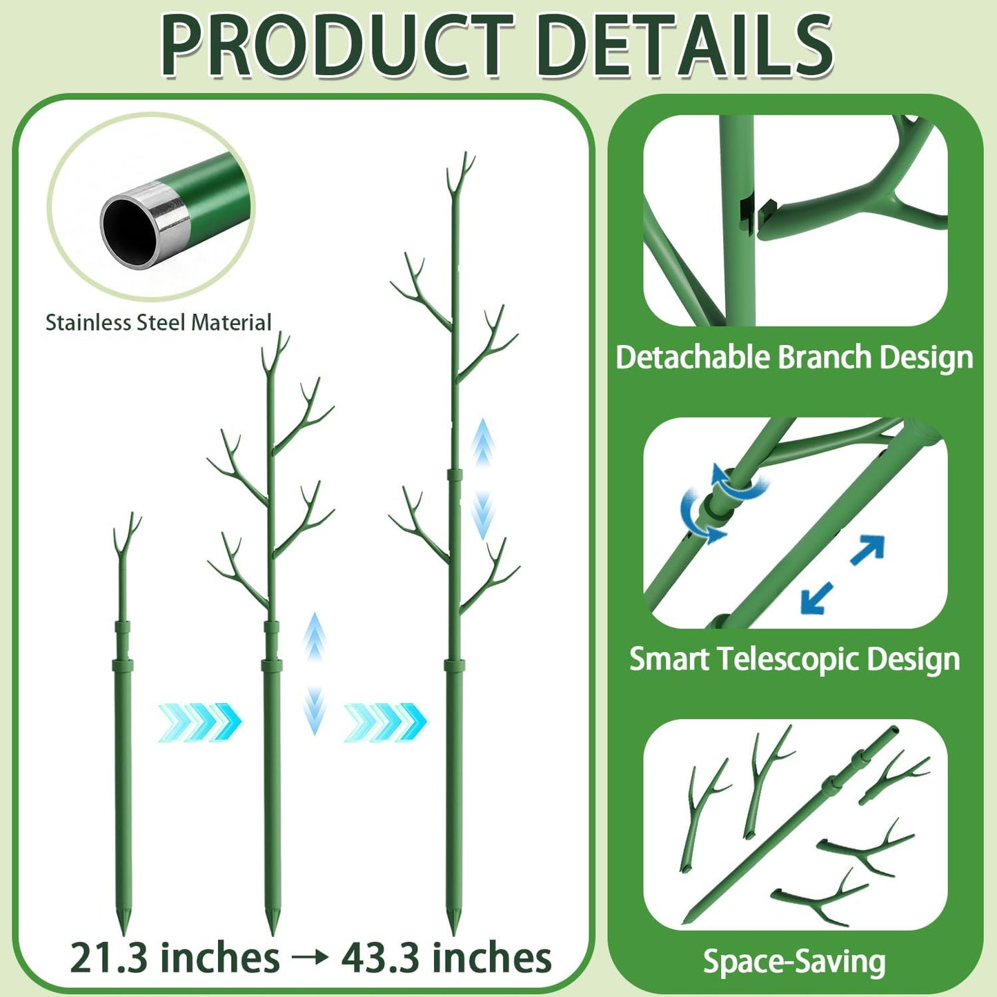 Soporte para plantas Monstera ajustable 17-43 pulg 2 Pzas