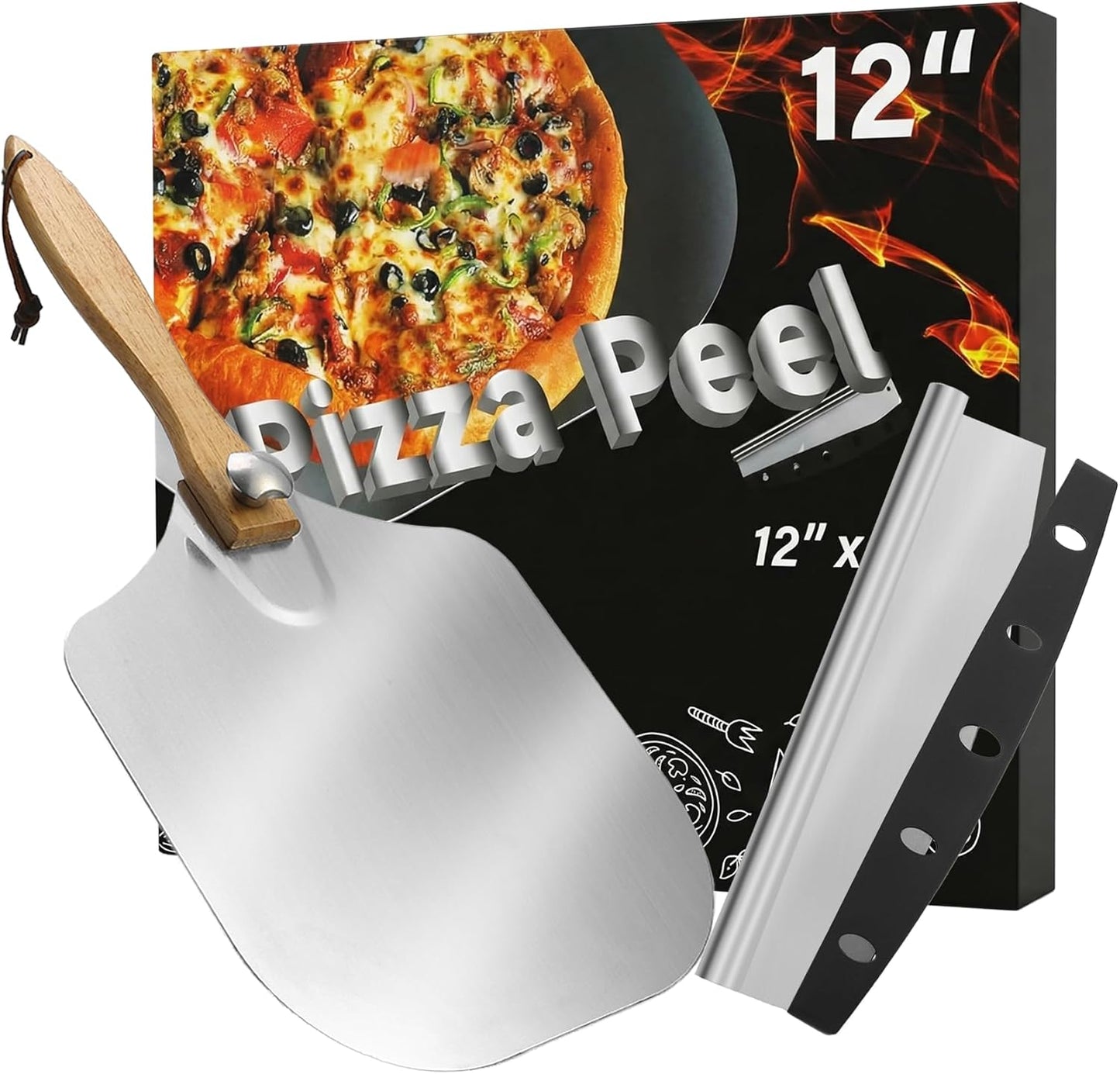 Pala de pizza de metal 12 pulgadas con mango de madera plegable