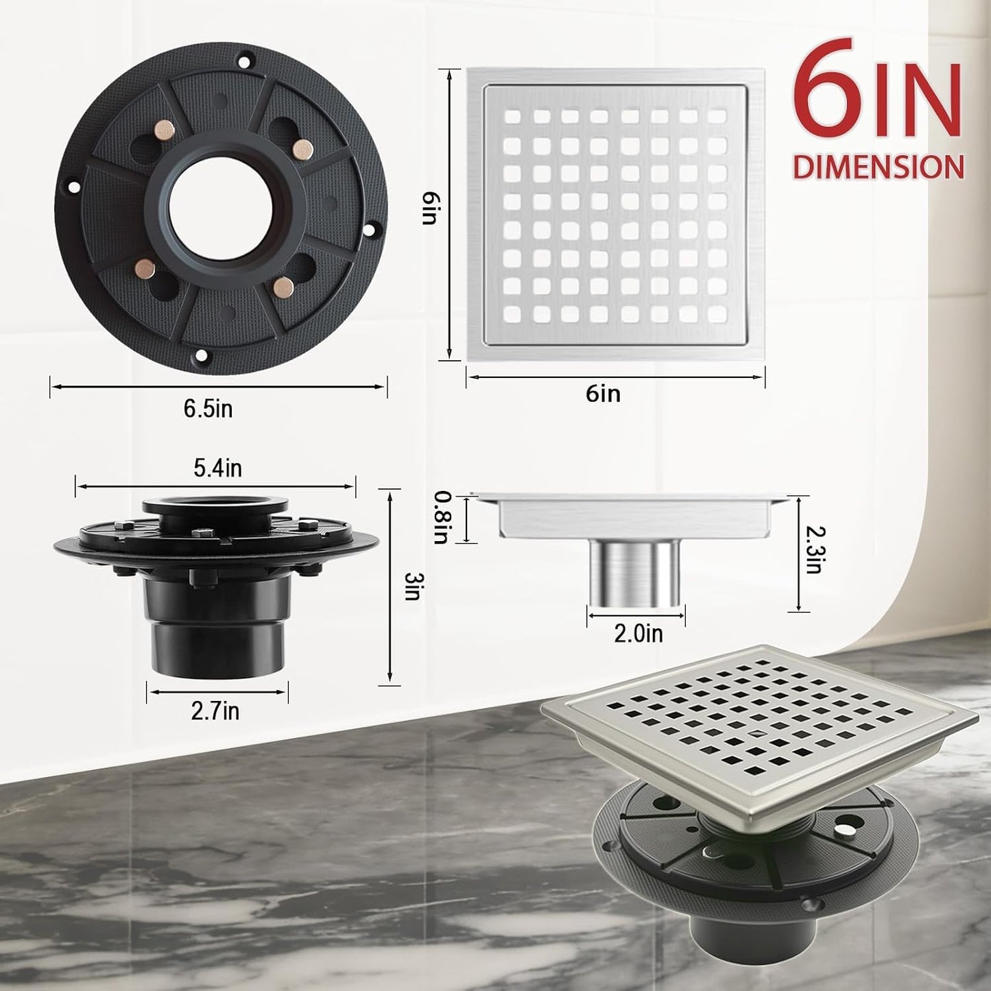Drenaje cuadrado 6pulg acero inox SUS304 cepillado níquel