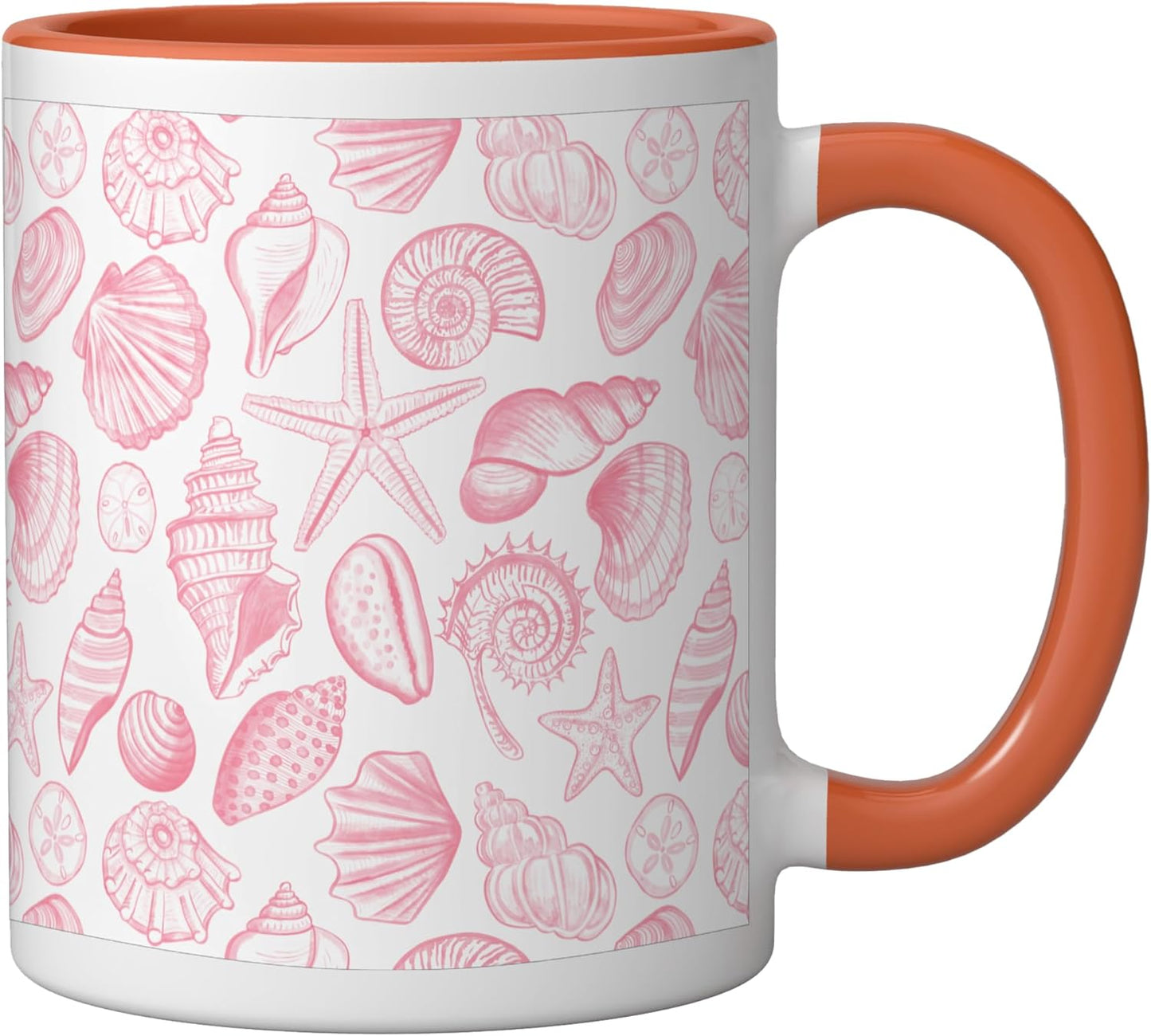 Taza cerámica pastel rosa con conchas y estrellas de mar