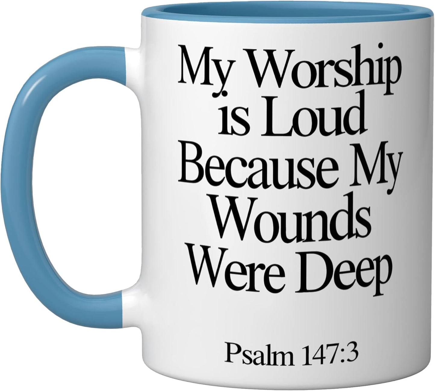 Taza Cerámica Azul/Blanco Psalm 147:3