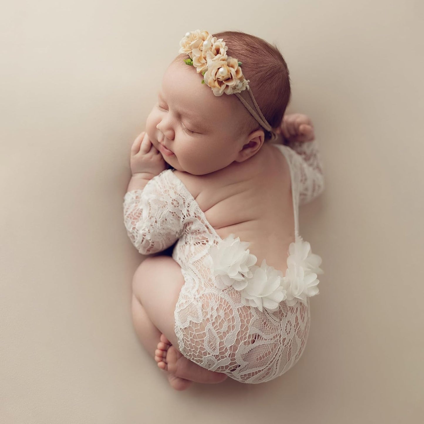 Mameluco encaje 2 Pzas traje foto bebé con diadema