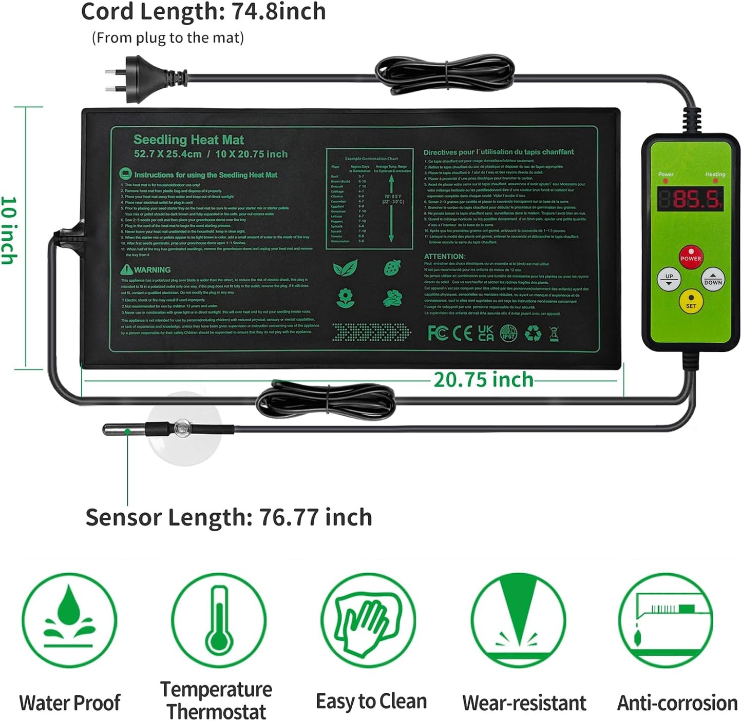 Tapete térmico con termostato para germinación de plantas