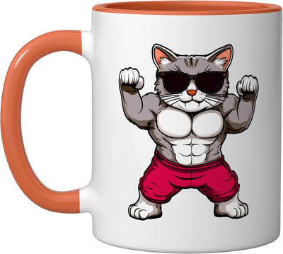 Taza Cerámica para Gatos Color Naranja/Blanco