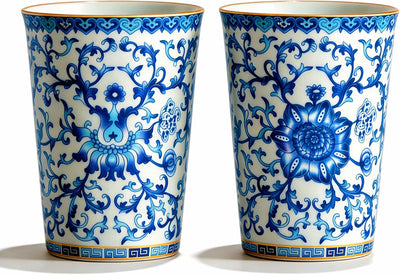 Set 2 Tazas Porcelana Floral Azul y Blanca 9oz