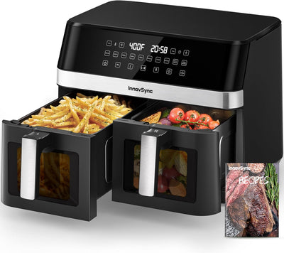 Freidora aire doble 12qt 10 en 1 con 2 cestas 6qt panel tactil