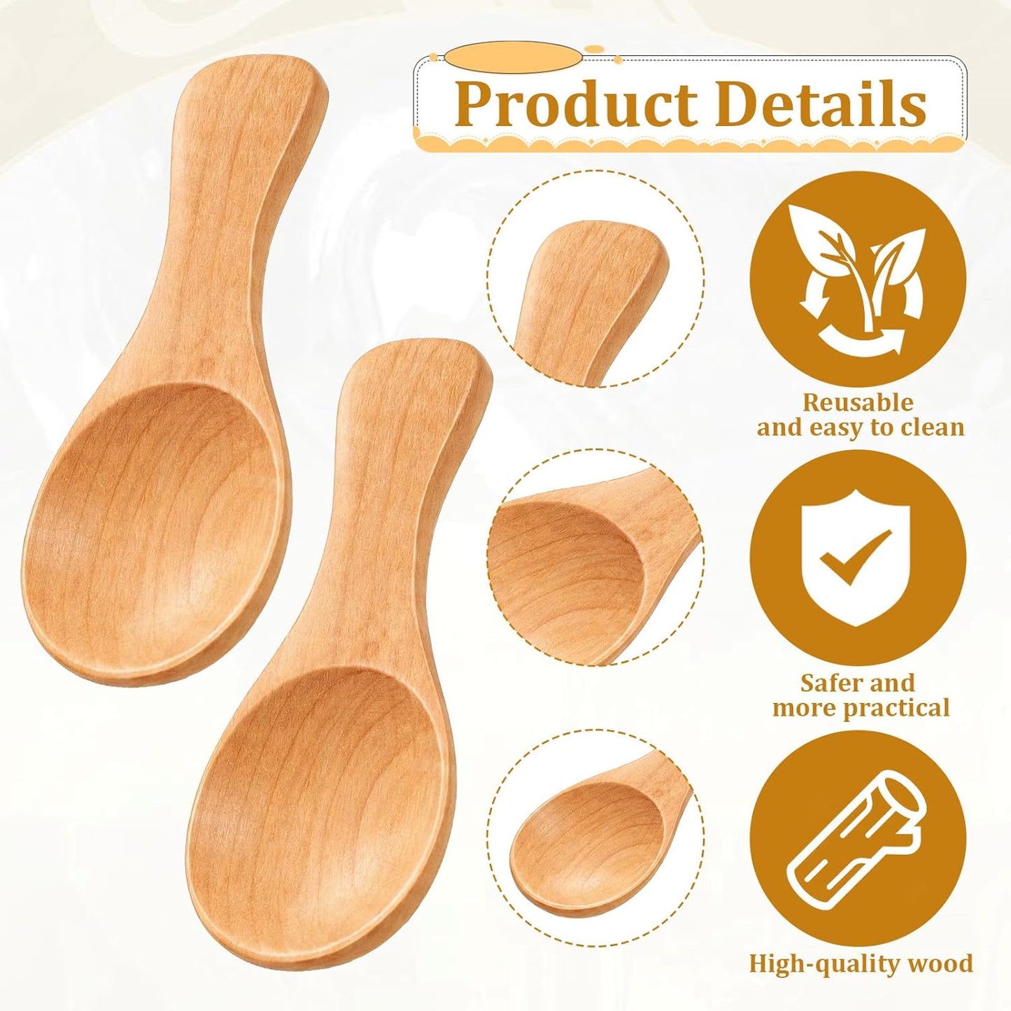 6 Cucharaditas Madera 3.2pulg para Especias Azúcar
