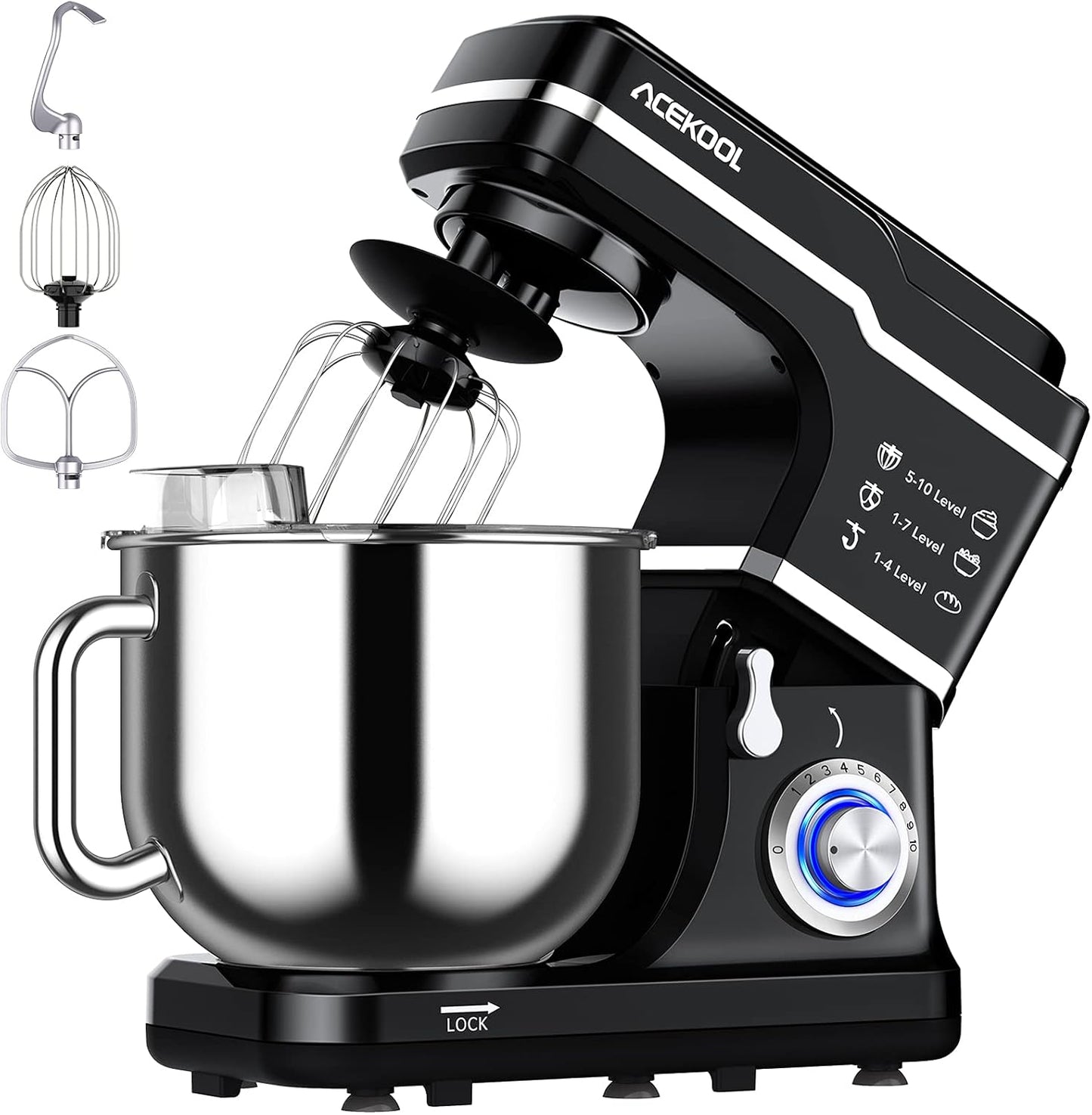 Amasadora eléctrica 10 velocidades con tazón acero inox 7.5qt