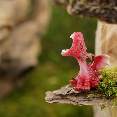 Figura hadas y terrario dragón rojo